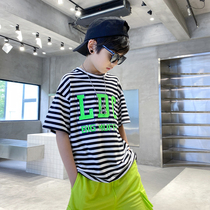 2021 new children summer dress striped short sleeve boy harbor wind ocean gas loose letter printed T-shirt CUHK Scout
