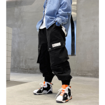  Boys  large pocket overalls spring 2021 new labeling Japanese Western style fashion loose middle and large childrens casual pants