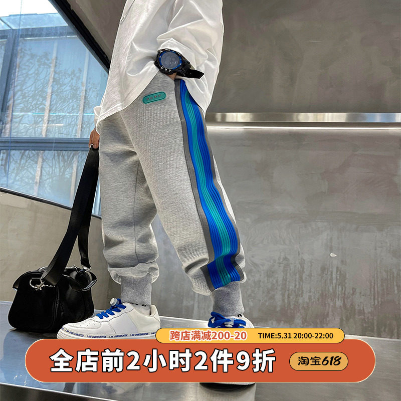 Boy Spring Clothing Side Strips Sports Pants 2022 New Children Loose Striped Bunches Casual Pants CUHK Scouts Pants