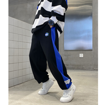 Spring Dress Striped Sports Pants Boy 2021 New Japanese Collision Color Foreign Air Relaxed CUHK Child Casual Knitted Pants Tide