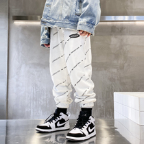  Boys letter printed sweatpants 2021 new Western style trend sweatpants spring big childrens knitted casual pants trend