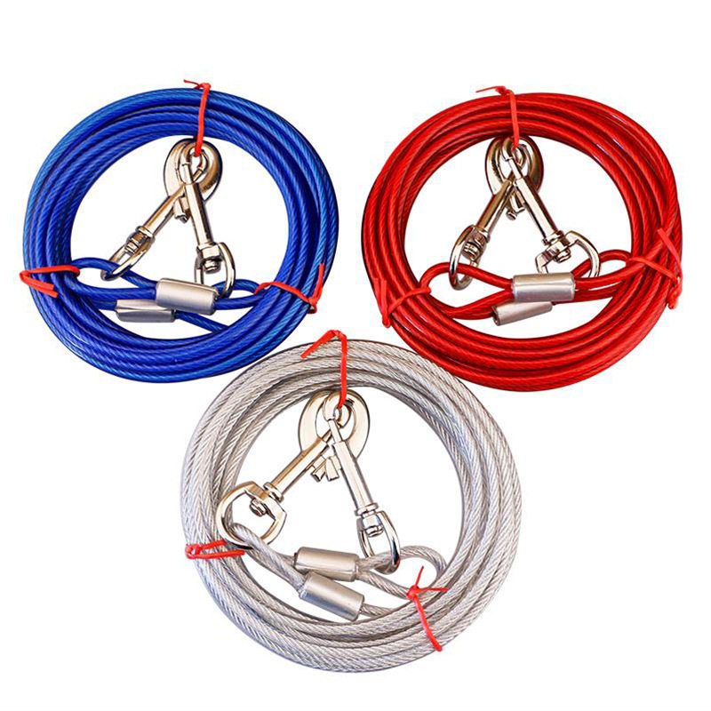 Pet supplies double headed steel wire traction rope anti-explosion punch rope double hook to train dog traction rope
