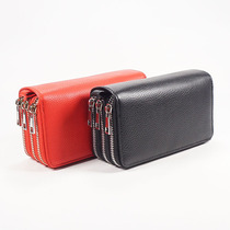 Leather mobile phone bag three zipper large-capacity key card wallet leather multi-functional classification storage unisex