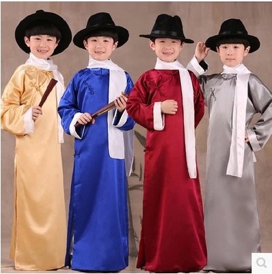 Young children's cross talk costumes boys boys children Republic of China long coats coats Chinese robes horse coats performance costumes