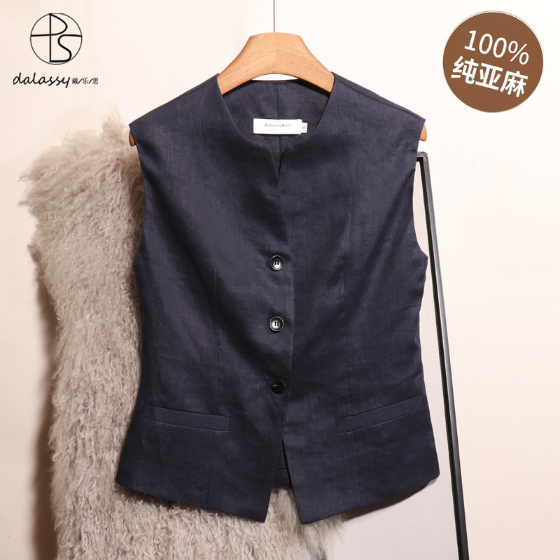 Old Money Style Summer New Pure Linen Vest Women's Suit Small V-Neck Short Single-Wear Blazer Vest Summer Thin Style Old Money Style Summer New Pure Linen Vest Women's Suit Small V-Neck Short Single-Wear Blazer Vest Summer Thin Style