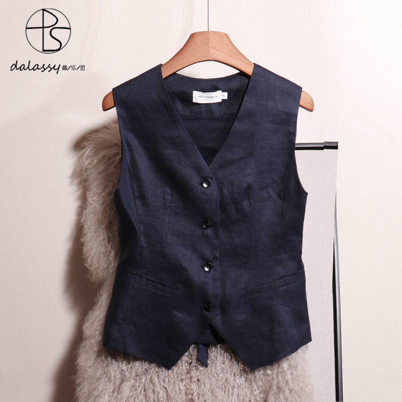 100%リネンのオールドマネースタイルのスーツリネンベスト。夏に女性用1枚で着られる薄手ベスト。小さいベスト。