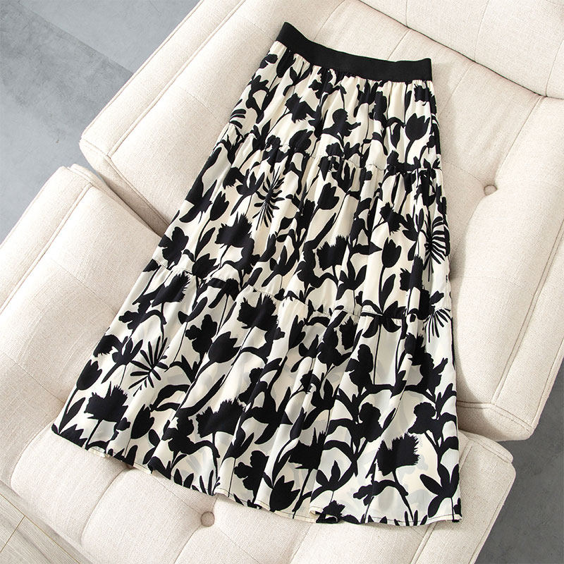 Ink print skirt summer mid-length women's skirt a word summer 2021 new