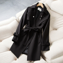 2022 springtime winewear woman medium length jacket small sub spring autumn without buckle Inn wind black senior feel classic style