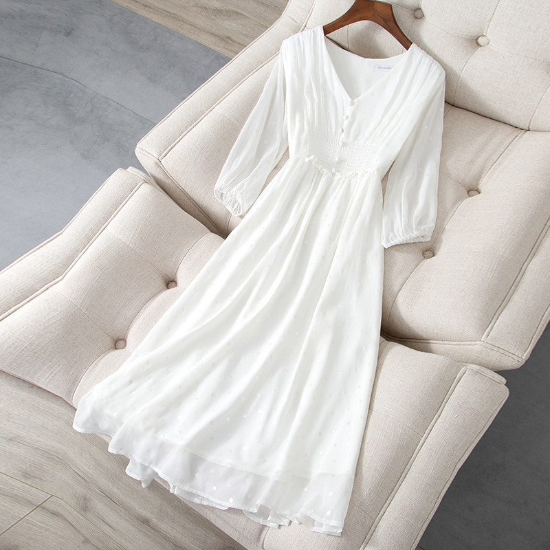 2022 Dress Women's Summer French Tea Break Skirt White Chiffon Fairy Dress Gentle First Love Dress High-end Temperament