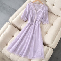 Light Purple Lace Dress Dress Woman Summer Medium Long Style Temperament Lady Skirt Cashew Gentle Wind 2022