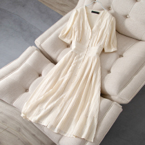 2022 Summer new French style snowspun Lions dress womens superfairy short sleeves Slim Medium Long dress to collect waist temperament