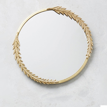 Dresser Makeup Mirror Living Room Round Golden Xuanguan Mirror Villa-style Wall Sculpted Decorative Mirror Customised