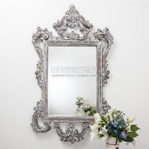 Neoclassical Doing Old Decorative Mirror Sculpted Flowers Wall-mounted Art Mirror Background Wall Retro Wood Genguan Mirror Customisation
