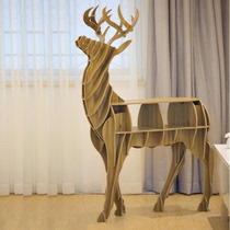 Nordic turning head deer ornaments elk bookshelf model room decoration rack animal solid wood display rack window floor display rack