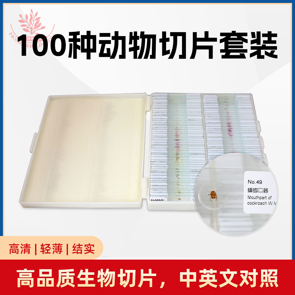 100种动物类显微镜标本切片综合套装中小学生物教学科普显微玻片