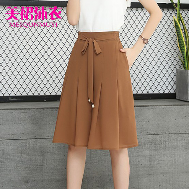 Wide-leg pants chiffon women's light and thin five-point shorts skirt summer foreign style slim pants large size high waist small man