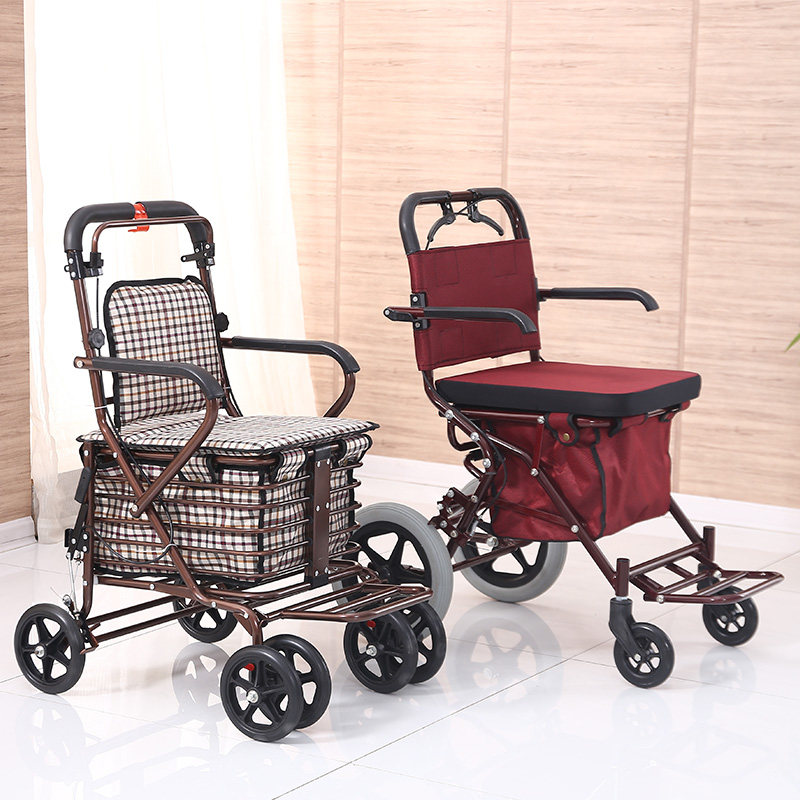 Elderly shopping cart elderly adult scooter can be pushed and can sit in a trolley to buy a vegetable cart light folding middle-aged and elderly walker