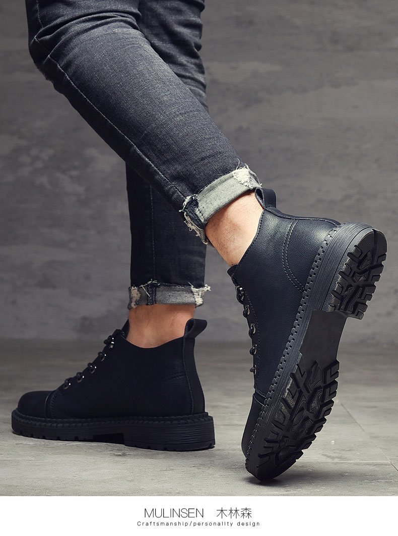 Giày cao cổ dành cho giới trẻ Mulinsen Giày da nam cao cổ Martin ủng nam Giày nam boot nam ủng Anh mùa thu giầy nam cao cổ