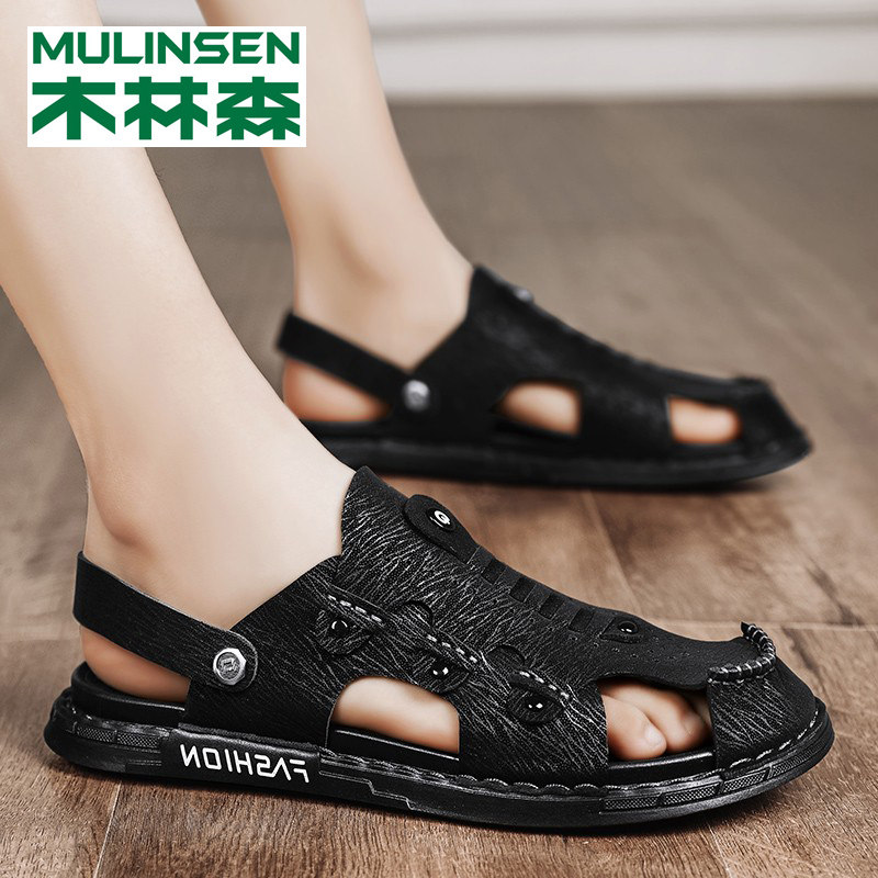 Wood Linson Sandals Sandals Men's Surge Genuine Leather Head Shoes Dual Use Casual Men Driving Beach Sandals Sandals Shoes