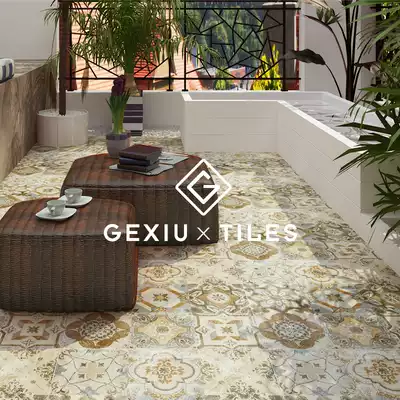 Retro tile balcony dining room kitchen balcony flower tile cosmetic room parquet simple modern non-slip floor tiles