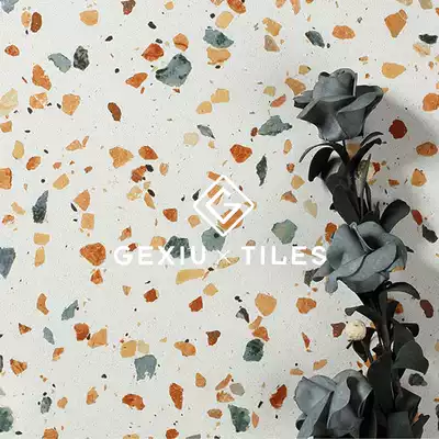 Color semi-throwing terrazzo tile non-slip antique floor tile living room modern simple kitchen wall tile dressing room 600