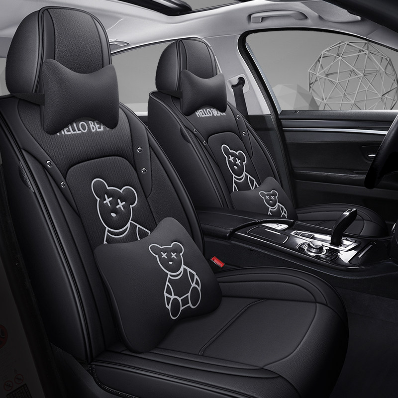 Hardy bear car seat sleeve All season universal surround cartoon special cushion breathable cotton linen cloth art leather seat cushion cover