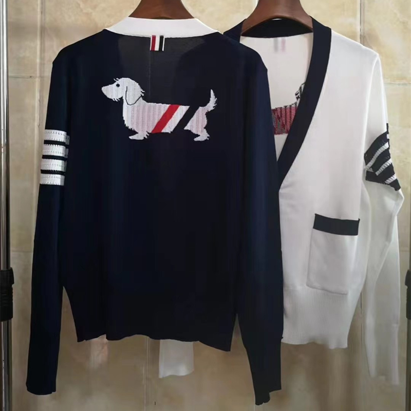 TBニットカーディガンバックパピー2023春秋コントラストカラーストライプスリムフィット長袖Vネックセーターショートコートレディース