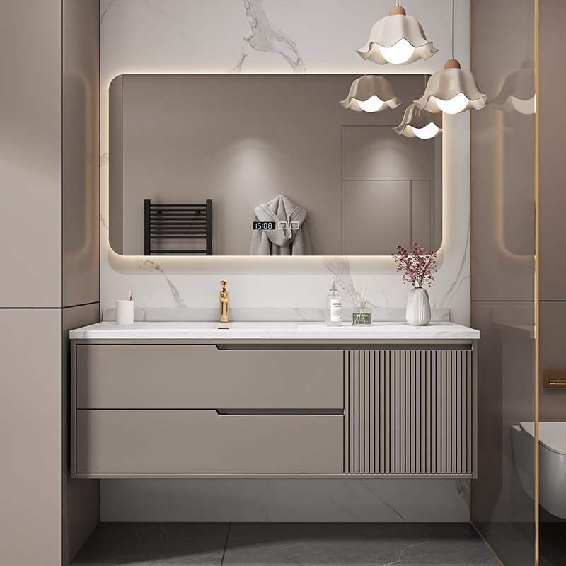 Light Lavish Rockboard Seamless Basin Bath Cabinet Combined Oak Wood Baking Varnish Washbasin Pool Toilet Wash Terrace Modern-Taobao