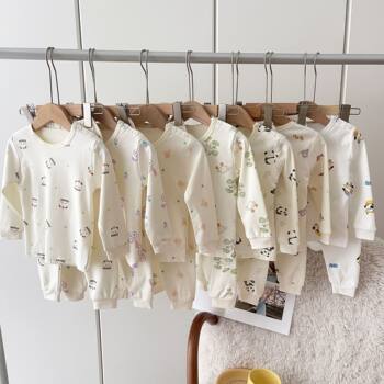 Autumn children's autumn clothes and autumn trousers baby underwear baby long-sleeved class a pure cotton boys and girls cotton wool home clothes set
