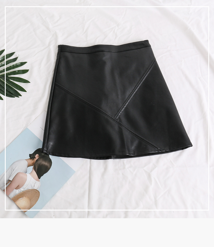 Hồng Kông-hương vị PU da cao eo váy nữ mùa thu 2018 new solid color hoang dã váy mỏng sinh viên Một từ túi hip váy chân váy xếp ly trắng