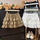Ballet style fungus stitched puffy skirt for women summer 2025 drawstring straps high waist A-line tiered cake skirt
