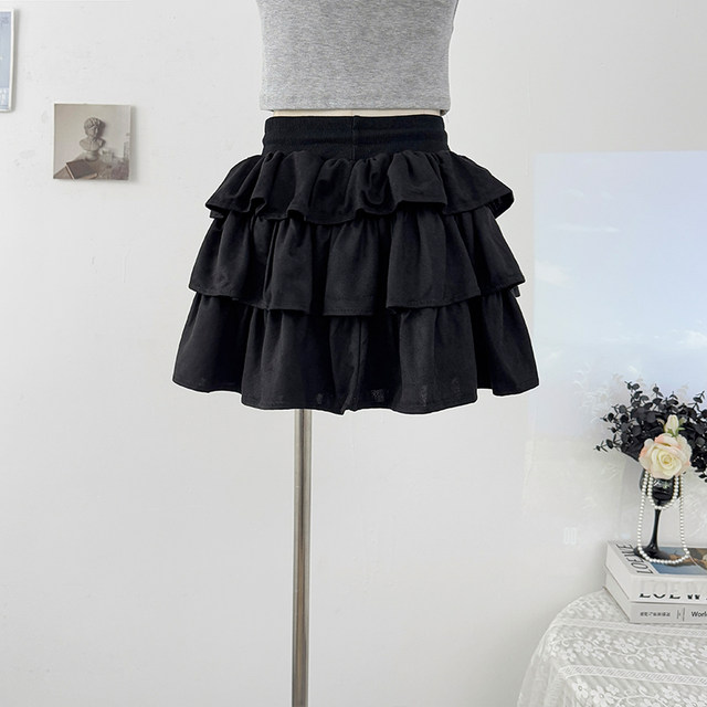 French style ruffled drawstring lace-up puffy skirt summer 2025 hot girl pleated A-line tiered cake skirt