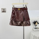 Hot Girl Heavy Industry Sparkling Sequins Stitched PU Leather Skirt Women's Autumn 2025 High Waist Slim A-Line Hip Skirt