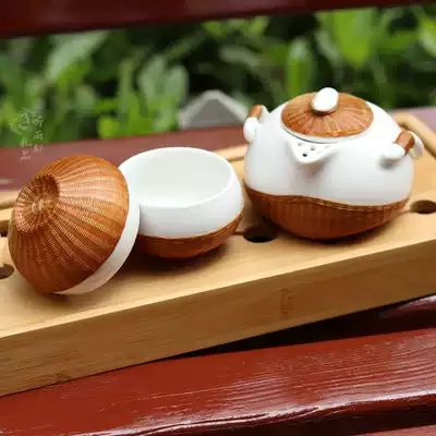 Bamboo silk buckle Porcelain tea set Porcelain tire Bamboo woven cup Hand-woven teacup Chengdu special gift Foreign affairs conference gift