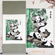 Shu embroidery painting panda scroll hanging painting embroidery decoration painting Sichuan characteristic intangible cultural heritage tourism creative promotion housewarming gift