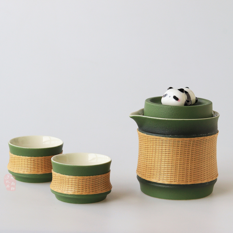 Intangible Cultural Heritage Porcelain Bamboo Woven Panda Tea Set Bamboo Silk Buckle Porcelain Teapot Handmade Bamboo Joint Cup Sichuan Specialty Chengdu Souvenir Intangible Cultural Heritage Porcelain Bamboo Woven Panda Tea Set Bamboo Silk Buckle Porcelain Teapot Handmade Bamboo Joint Cup Sichuan Specialty Chengdu Souvenir