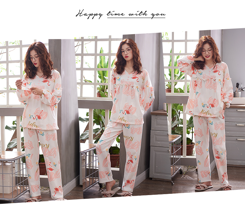 Bộ đồ ngủ dài tay cotton mùa thu cho nữ có thể mặc kiểu công chúa Hàn Quốc mùa thu và mùa đông học sinh dễ thương các kiểu đồ bộ mặc ở nhà đẹp