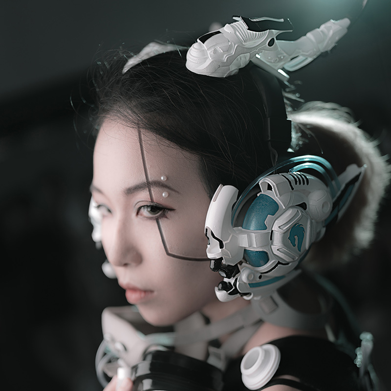 Handcraft Series-Mr.H【Ma】Cyberpunk Luminous Wireless Bluetooth Earphones with Mechanical Style Headwear