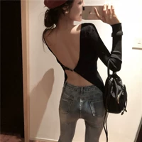 Retro Hồng Kông hương vị mùa thu hoang dã trái tim hoang dã máy backless v-cổ chặt chẽ dài tay đan đáy áo thun áo sơ mi nữ thủy triều áo len nữ form rộng