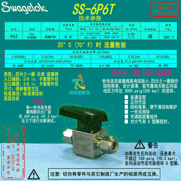 (SS-6P6T) Swagelok Quarter Turn Plug Valve 3 8 in Tubing
