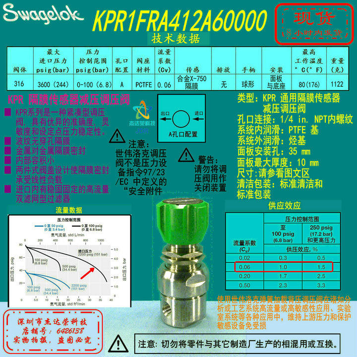 (KPR1FRA412A60000) Swagelok Regulator 1 4 in. NPT female thread