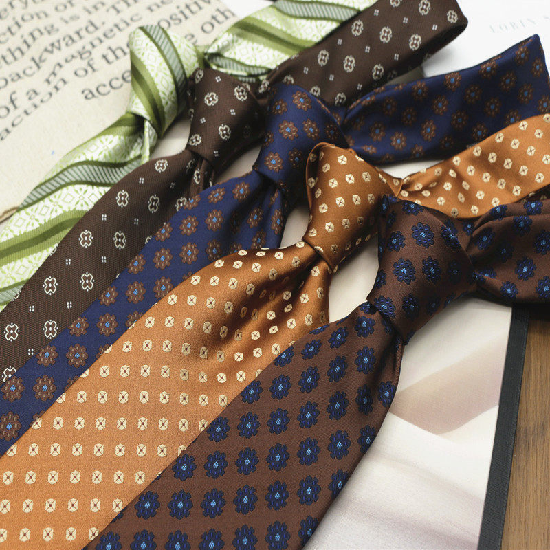 8cm Gentleman's Green and Brown Vintage Jacquard Patterned Tie for Formal Wear, Casual Wear, Work, Civil Servants, and Weddings