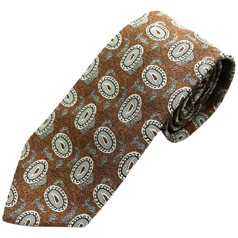 Men's Formal Wear, Contrasting Dark Green and Coffee-Colored Striped Jacquard Italian Neapolitan Retro Gentleman's Wedding Tie