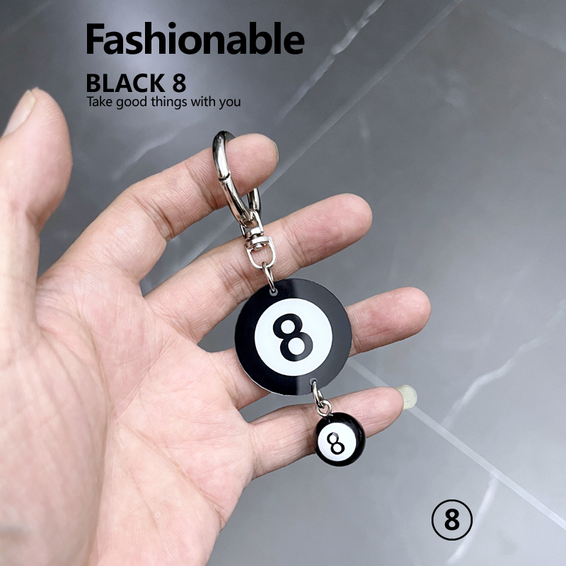 Creative Black 8-Ball Billiard Keychain Personalized Billiard Keychain Bag Accessory Gift Keychain Men's Pendant