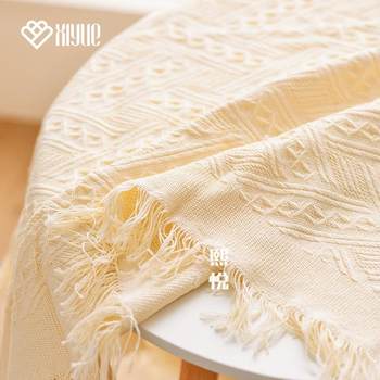 Small round table white dormitory coffee table cloth cotton and linen japanese style Small round table white dormitory coffee table cloth cotton and linen japanese style