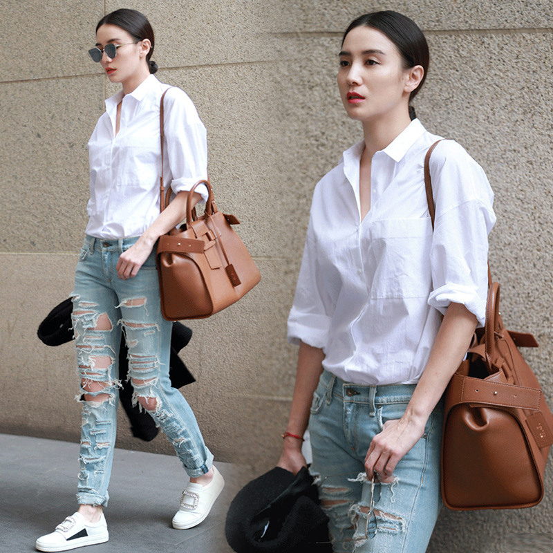 22 Spring and Autumn New Song Jia Star Same Korean Version Loose OL Career Design Niche White Shirt Female Wild