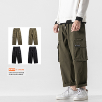 Multi-pocket overalls pants mens Tide brand ins Hong Kong style leisure trousers high street function wind tie pants