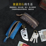 Кожаные ключи от машины ручной работы, маленькая ключница подходит для мужчин и женщин, сумка-органайзер с молнией для ключей, кожаный кошелек, монеты, воловья кожа