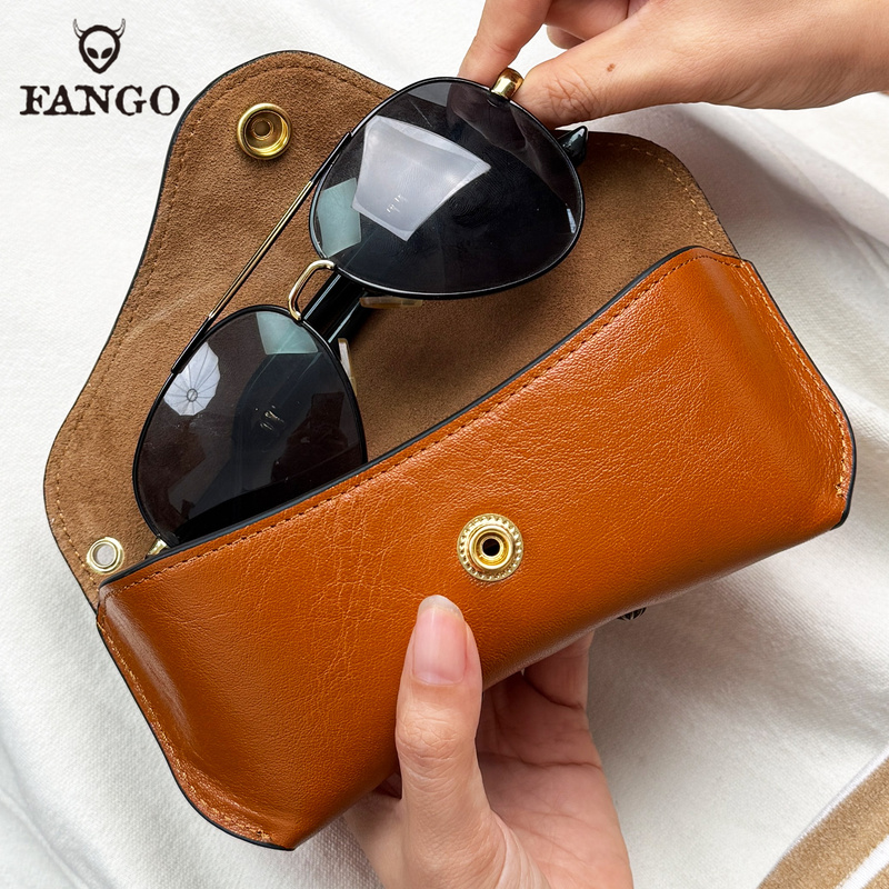 High-End Thickened Cowhide Anti-Pressure Glasses Case for Men, Handmade Genuine Leather Sunglasses Storage Box, Portable Sunglasses Case for Women