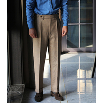 Autumn full wool khaki corduroy high waist trousers men double pleated